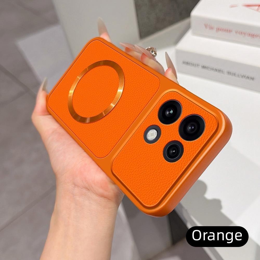 For OPPO Reno16 Pro 5G Global Lambskin Series Magnetic Skin Feel Phone Case(Orange)