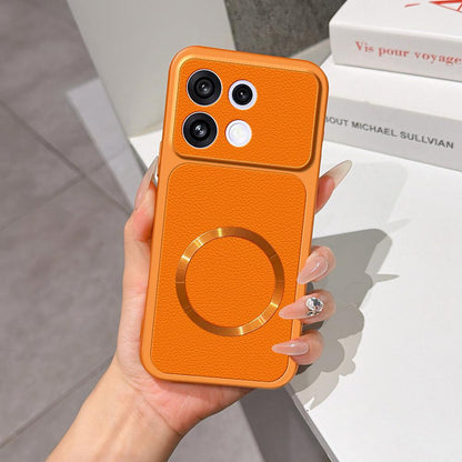 For OPPO Reno16 F 5G Lambskin Series Magnetic Skin Feel Phone Case(Orange)
