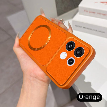 For OPPO Reno16 F 5G Lambskin Series Magnetic Skin Feel Phone Case(Orange)