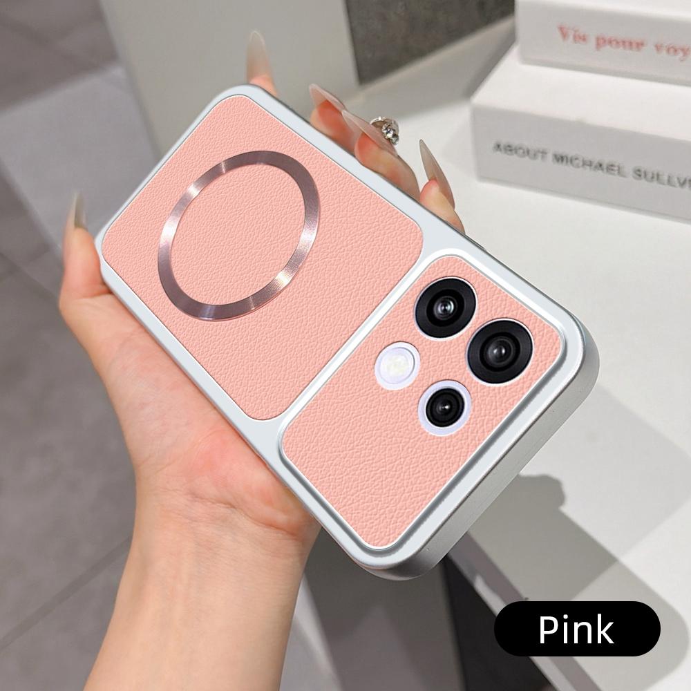 For OPPO Reno16 F 5G Lambskin Series Magnetic Skin Feel Phone Case(Pink)