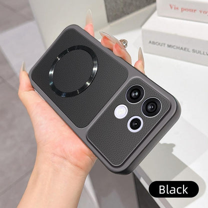For OPPO Reno16 F 5G Lambskin Series Magnetic Skin Feel Phone Case(Black)