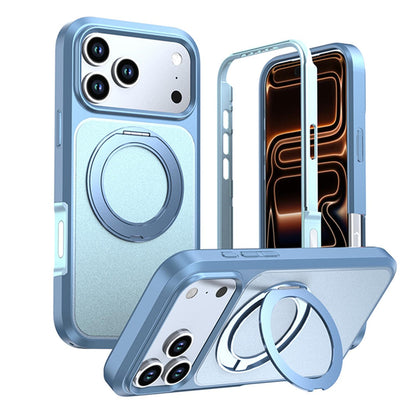 For iPhone 18 Pro Silicone Magnetic Anti-drop Protective Phone Case with 360 Rotating Holder(Ice Blue)