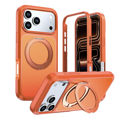 For iPhone 18 Pro Silicone Magnetic Anti-drop Protective Phone Case with 360 Rotating Holder(Orange)