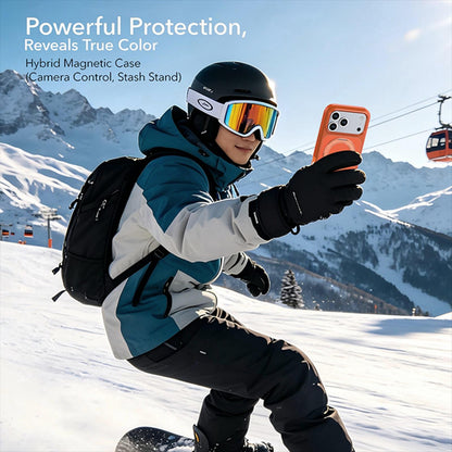 For iPhone 18 Pro Silicone Magnetic Anti-drop Protective Phone Case with 360 Rotating Holder(Orange)