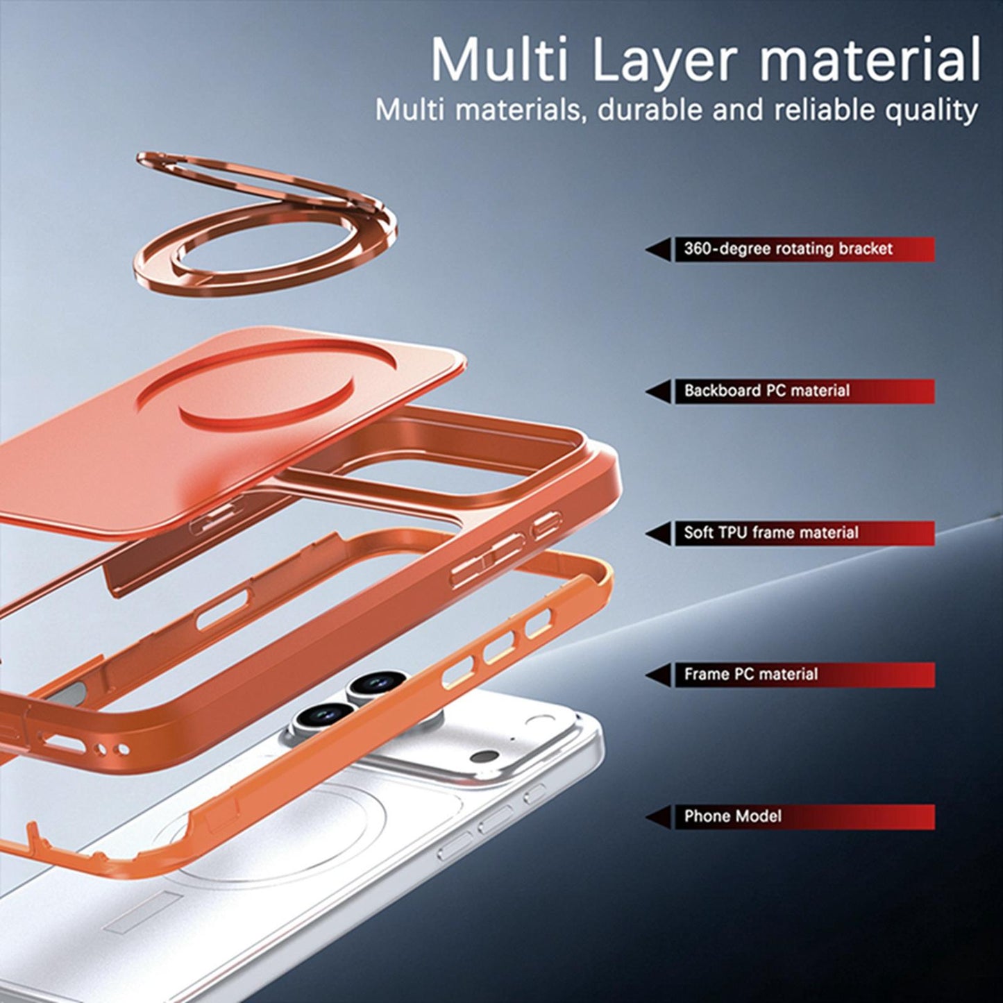 For iPhone 18 Pro Silicone Magnetic Anti-drop Protective Phone Case with 360 Rotating Holder(Orange)