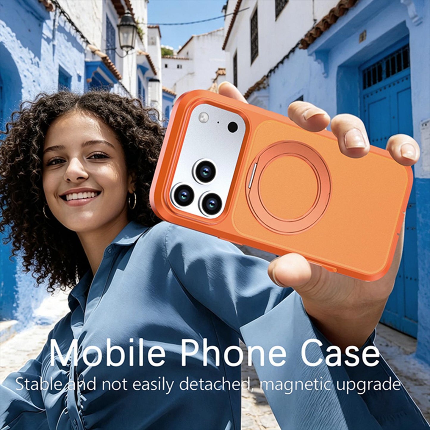For iPhone 18 Pro Silicone Magnetic Anti-drop Protective Phone Case with 360 Rotating Holder(Orange)