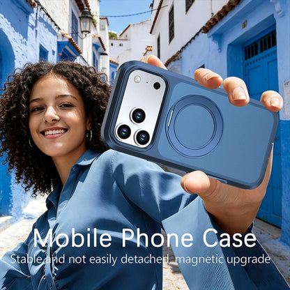 For iPhone 18 Pro Silicone Magnetic Anti-drop Protective Phone Case with 360 Rotating Holder(Blue)