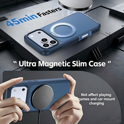 For iPhone 18 Pro Silicone Magnetic Anti-drop Protective Phone Case with 360 Rotating Holder(Blue)