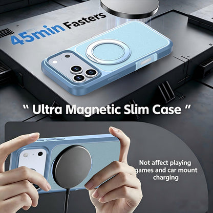 For iPhone 18 Pro Max Silicone Magnetic Anti-drop Protective Phone Case with 360 Rotating Holder(Ice Blue)