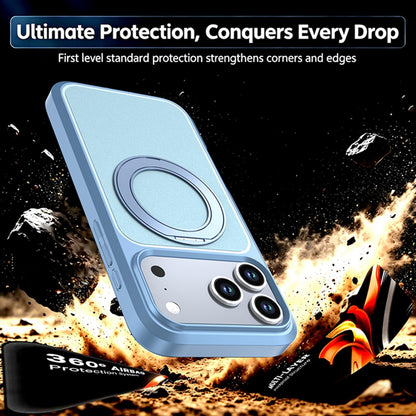 For iPhone 18 Pro Max Silicone Magnetic Anti-drop Protective Phone Case with 360 Rotating Holder(Ice Blue)