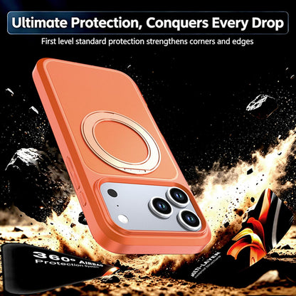 For iPhone 18 Pro Max Silicone Magnetic Anti-drop Protective Phone Case with 360 Rotating Holder(Orange)