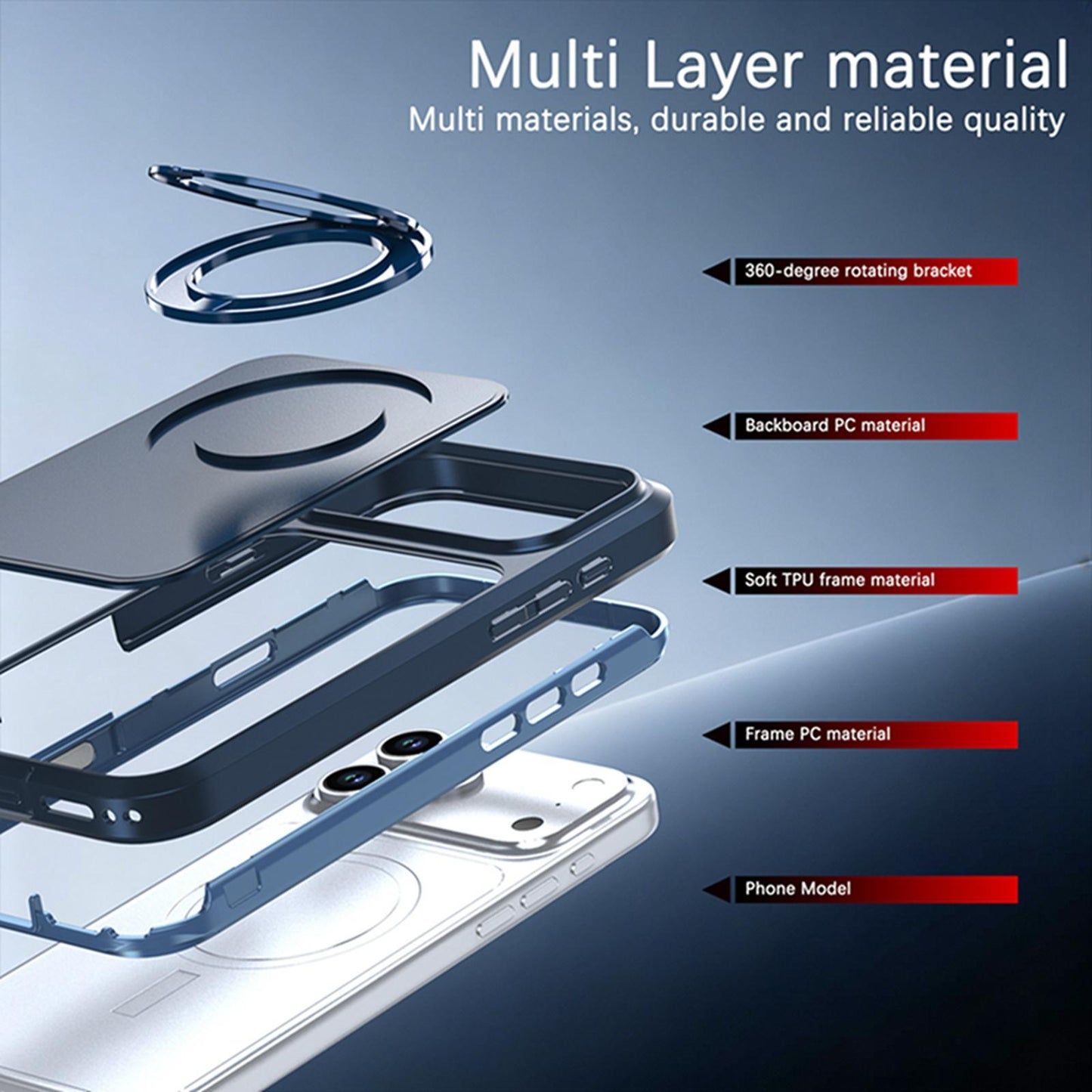 For iPhone 18 Pro Max Silicone Magnetic Anti-drop Protective Phone Case with 360 Rotating Holder(Blue)