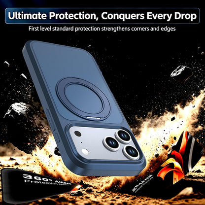 For iPhone 18 Pro Max Silicone Magnetic Anti-drop Protective Phone Case with 360 Rotating Holder(Blue)