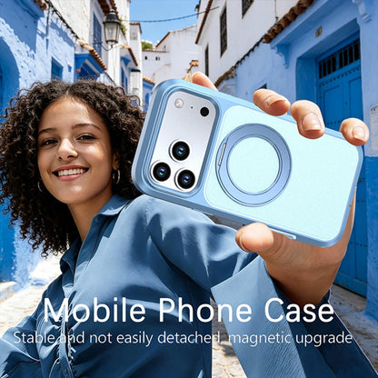 For iPhone 17 Pro Max Silicone Magnetic Anti-drop Protective Phone Case with 360 Rotating Holder(Ice Blue)