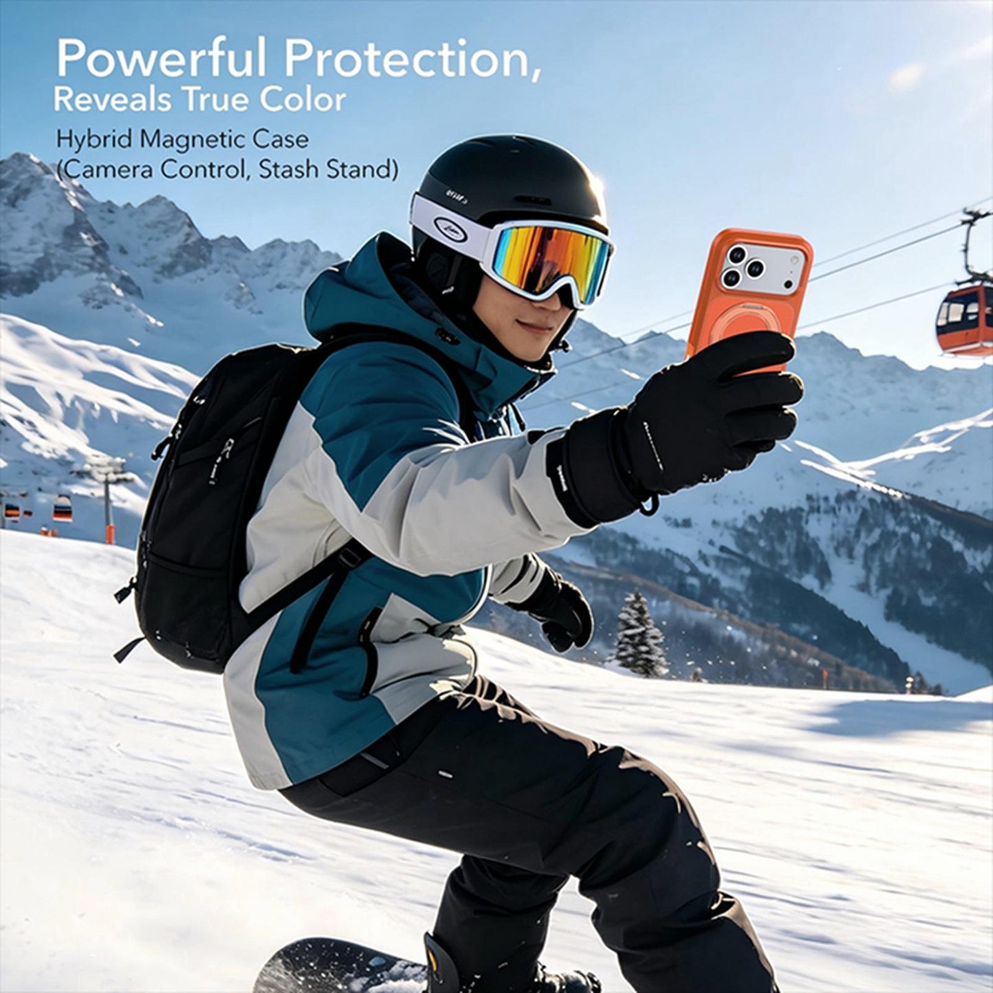 For iPhone 17 Pro Max Silicone Magnetic Anti-drop Protective Phone Case with 360 Rotating Holder(Orange)