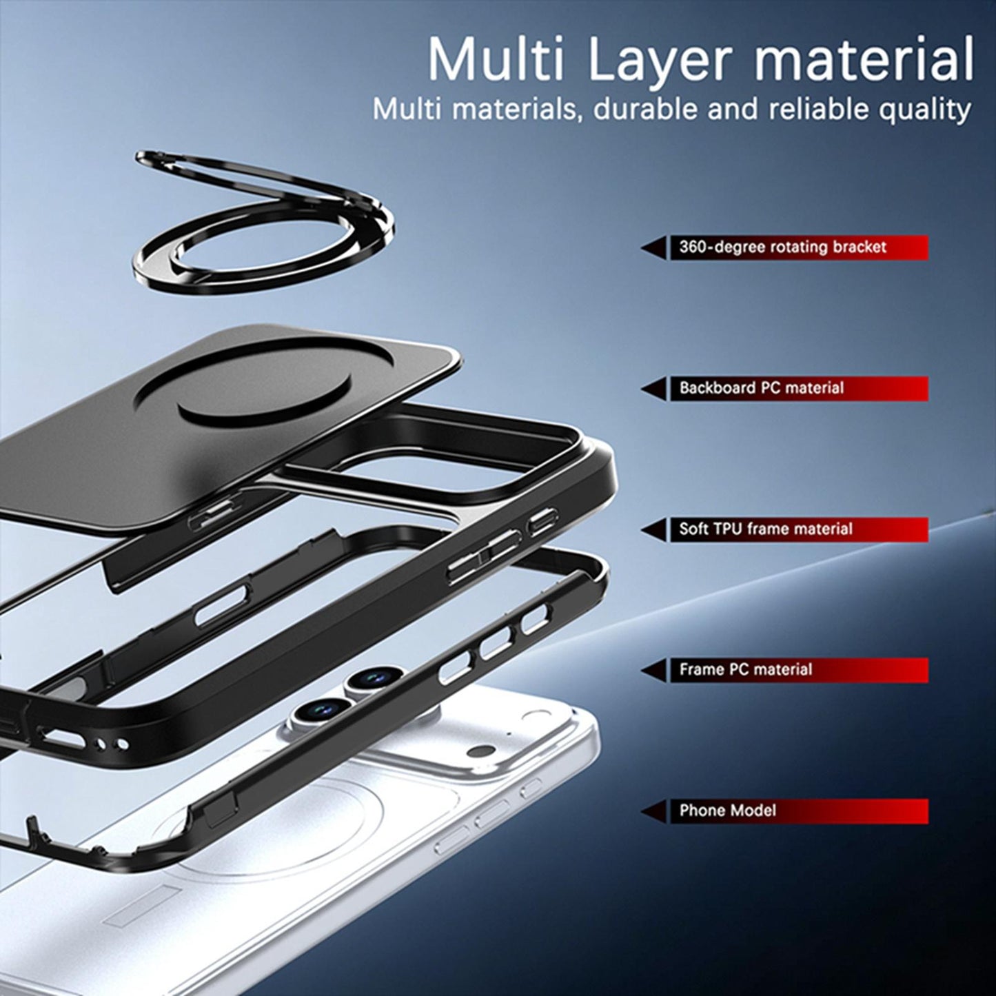 For iPhone 17 Pro Max Silicone Magnetic Anti-drop Protective Phone Case with 360 Rotating Holder(Black)