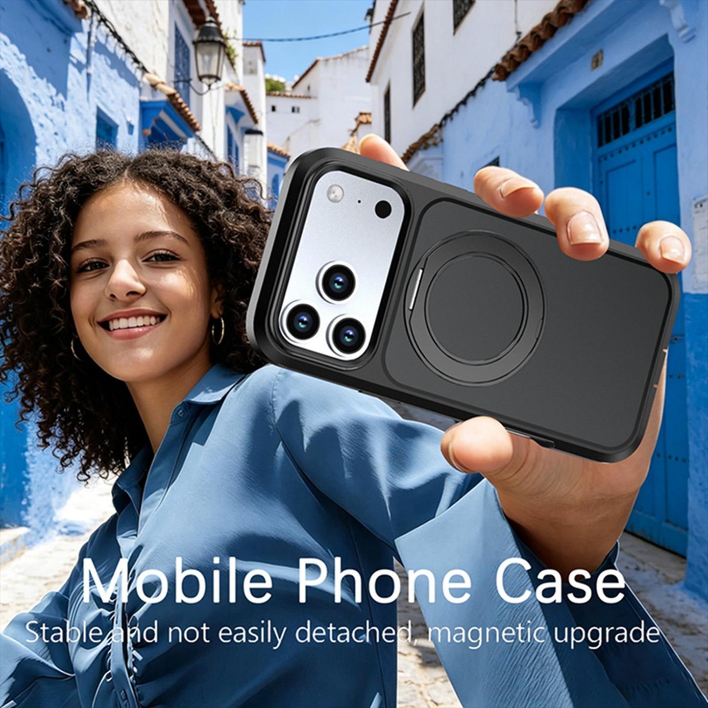 For iPhone 17 Pro Silicone Magnetic Anti-drop Protective Phone Case with 360 Rotating Holder(Black)