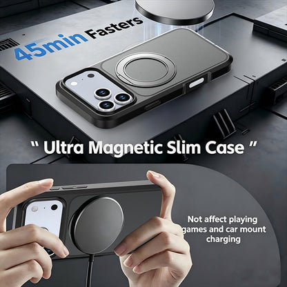 For iPhone 17 Pro Silicone Magnetic Anti-drop Protective Phone Case with 360 Rotating Holder(Black)