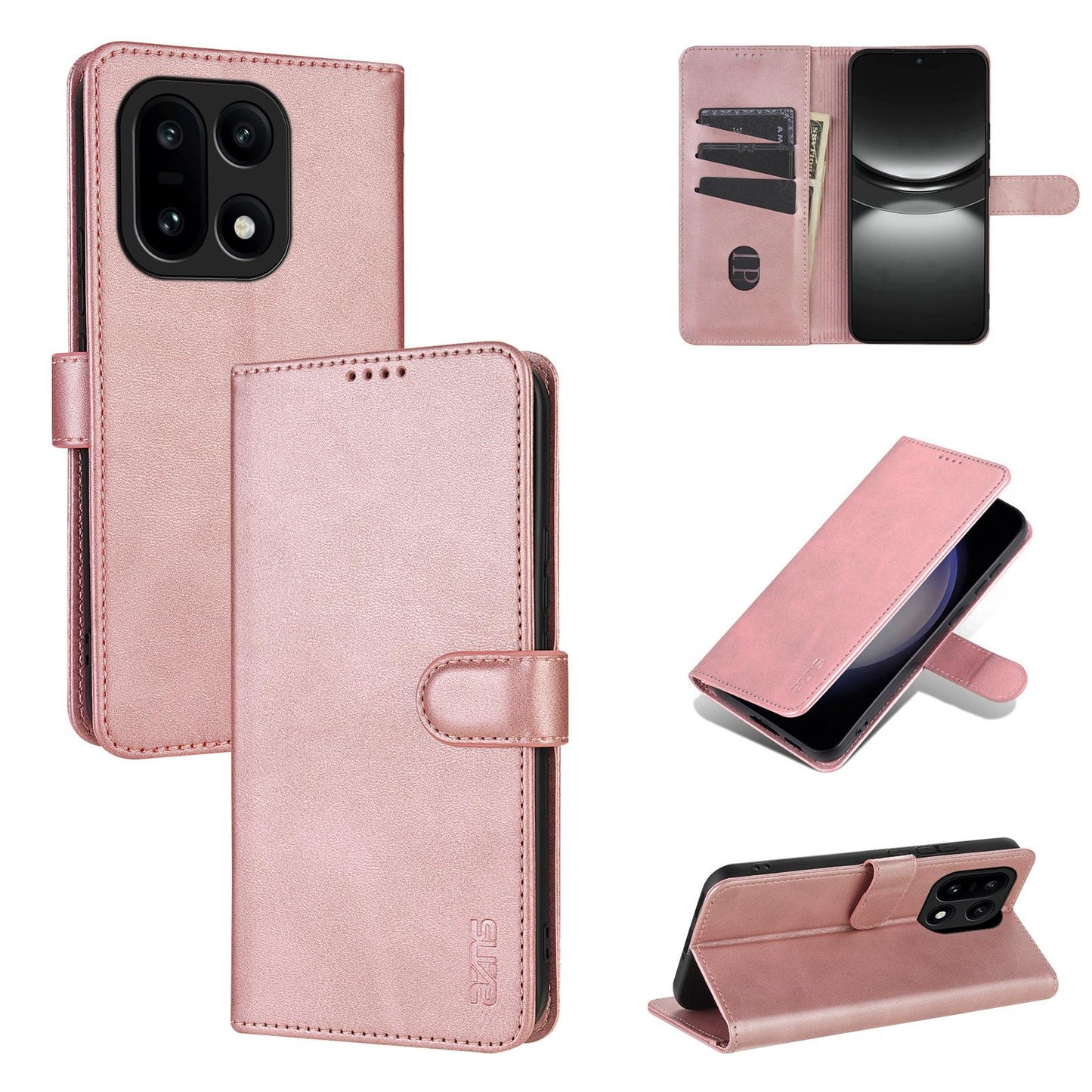 For OnePlus 15 AZNS Skin Feel Calf Texture Flip Leather Phone Case(Rose Gold)