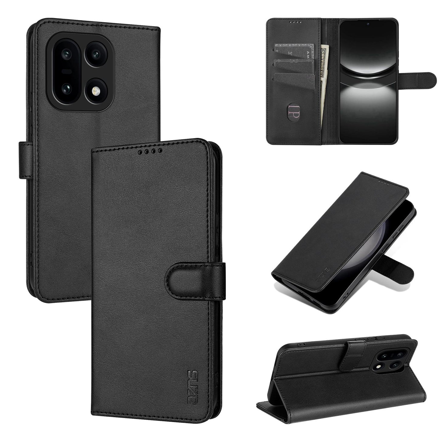 For OnePlus 15 AZNS Skin Feel Calf Texture Flip Leather Phone Case(Black)