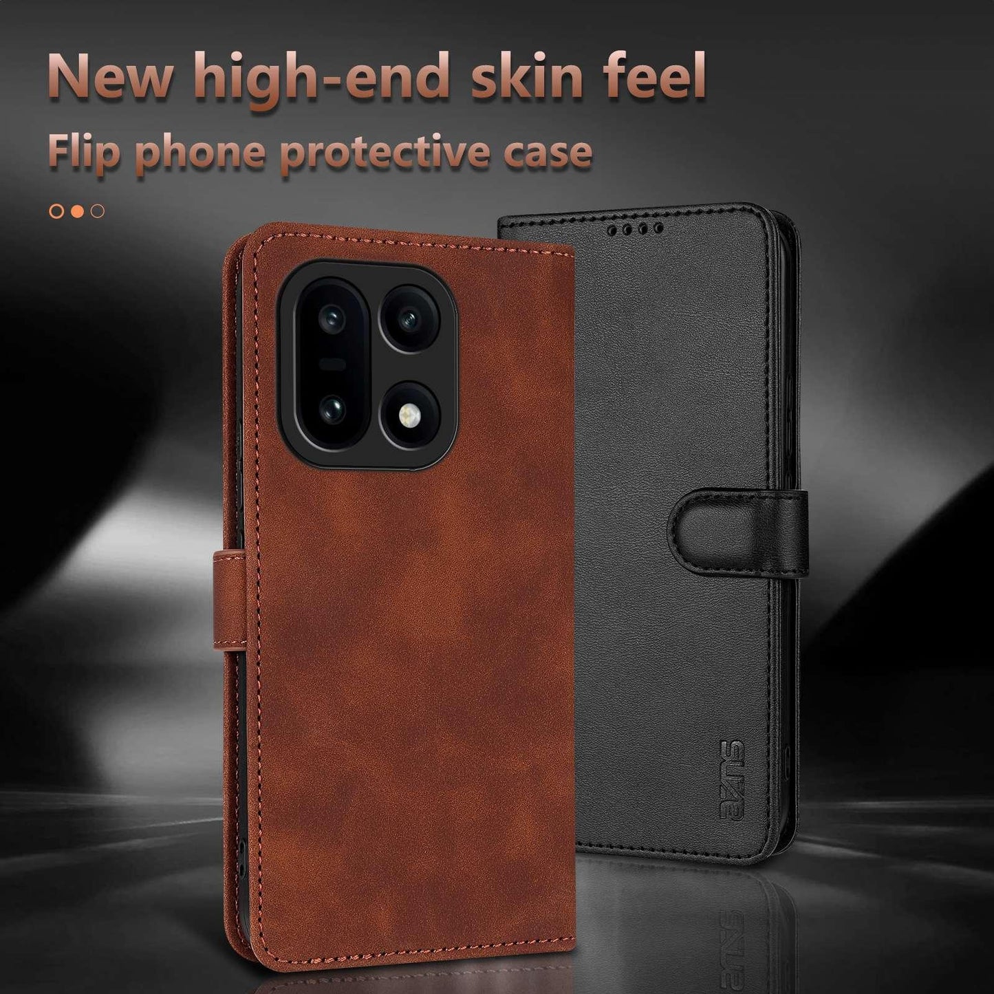 For OnePlus 15 AZNS Skin Feel Calf Texture Flip Leather Phone Case(Black)