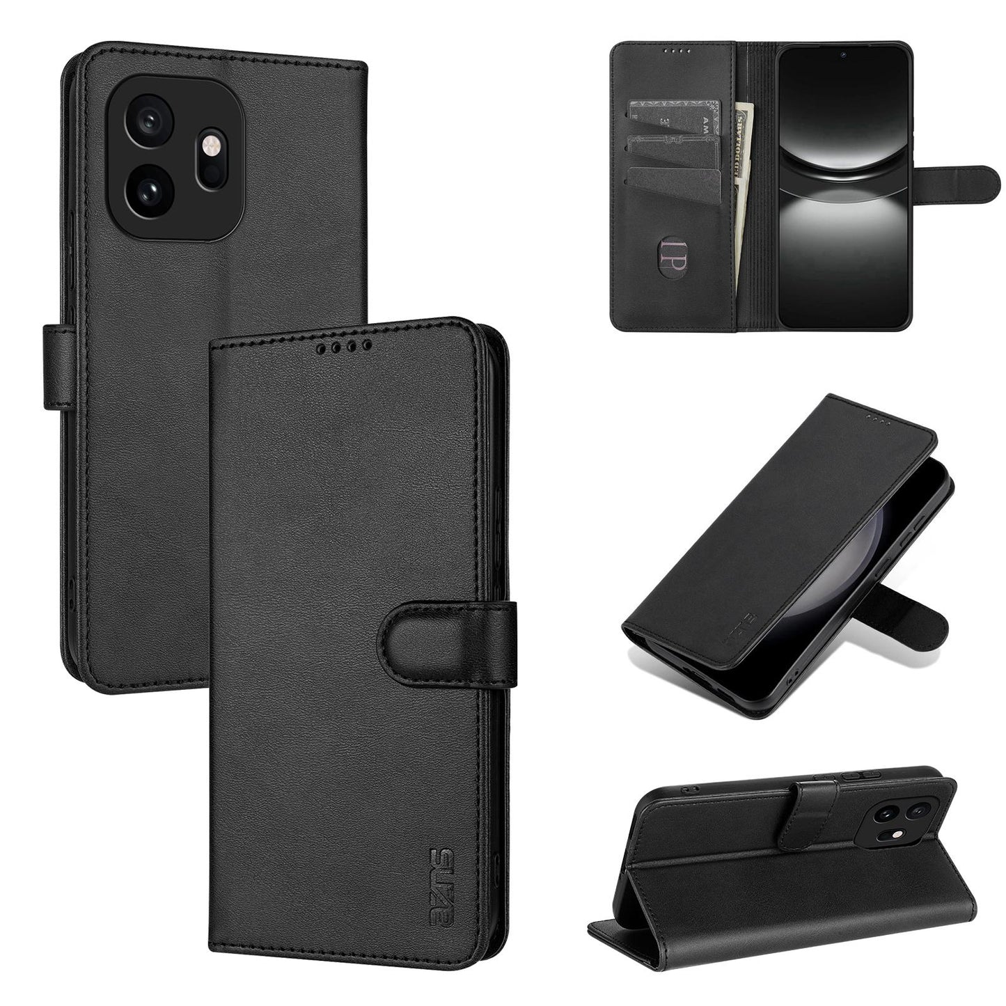 For OnePlus 15T AZNS Skin Feel Calf Texture Flip Leather Phone Case(Black)
