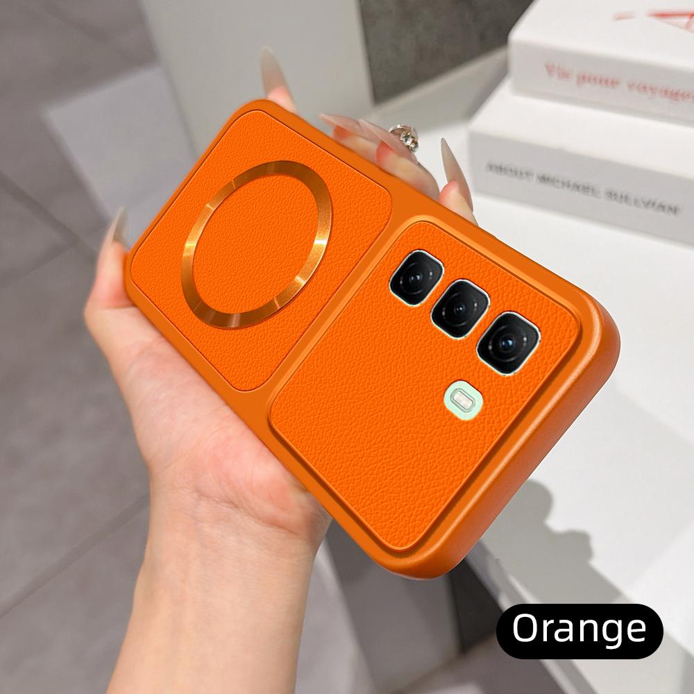 For Infinix Hot 50 5G Lambskin Series Magnetic Skin Feel Phone Case(Orange)