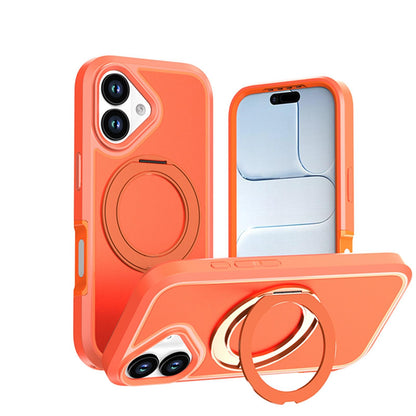 For iPhone 17 Silicone Magnetic Anti-drop Protective Phone Case with 360 Rotating Holder(Orange)