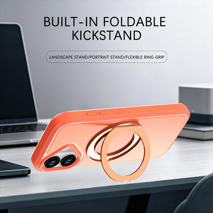For iPhone 17 Silicone Magnetic Anti-drop Protective Phone Case with 360 Rotating Holder(Orange)