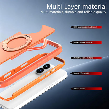 For iPhone 17 Silicone Magnetic Anti-drop Protective Phone Case with 360 Rotating Holder(Orange)