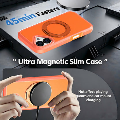For iPhone 17 Silicone Magnetic Anti-drop Protective Phone Case with 360 Rotating Holder(Orange)