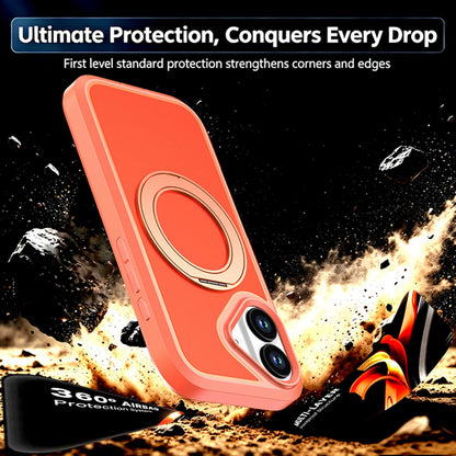 For iPhone 17 Silicone Magnetic Anti-drop Protective Phone Case with 360 Rotating Holder(Orange)