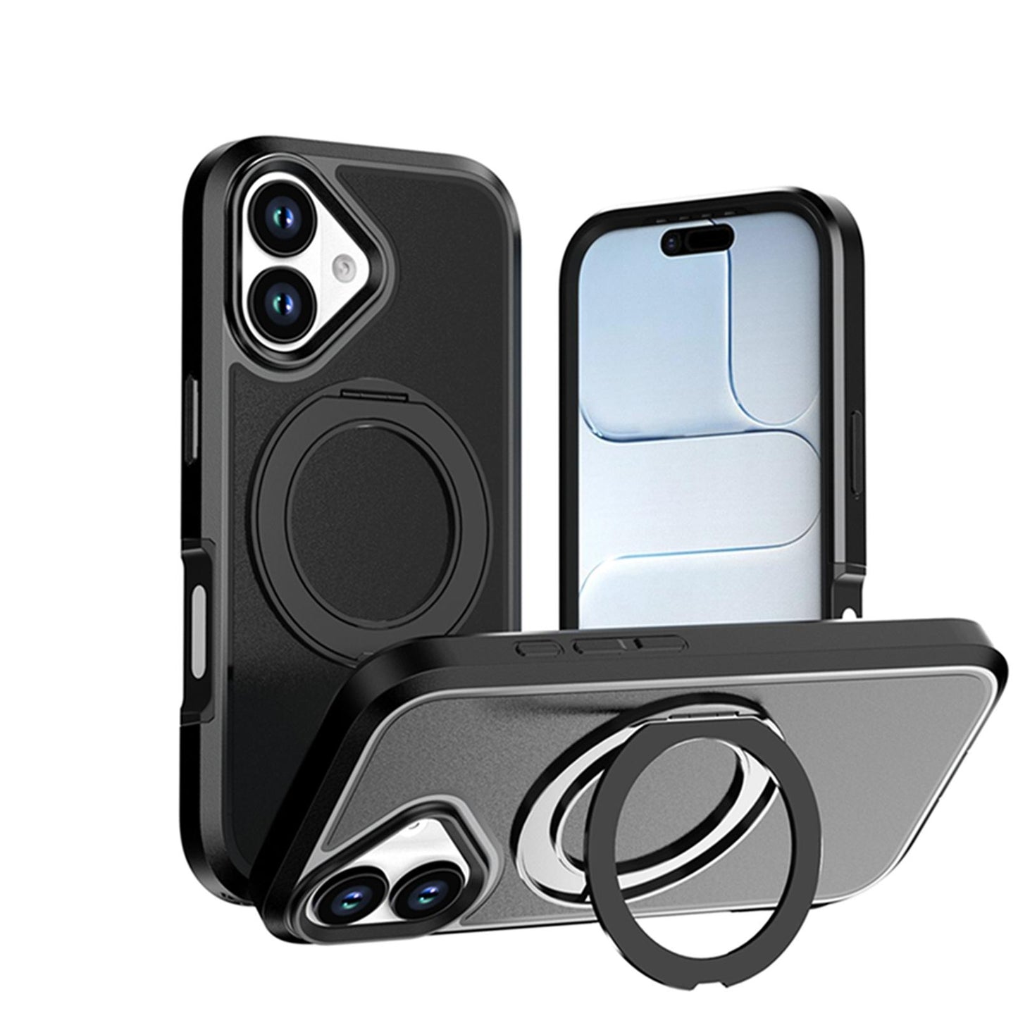 For iPhone 17 Silicone Magnetic Anti-drop Protective Phone Case with 360 Rotating Holder(Black)