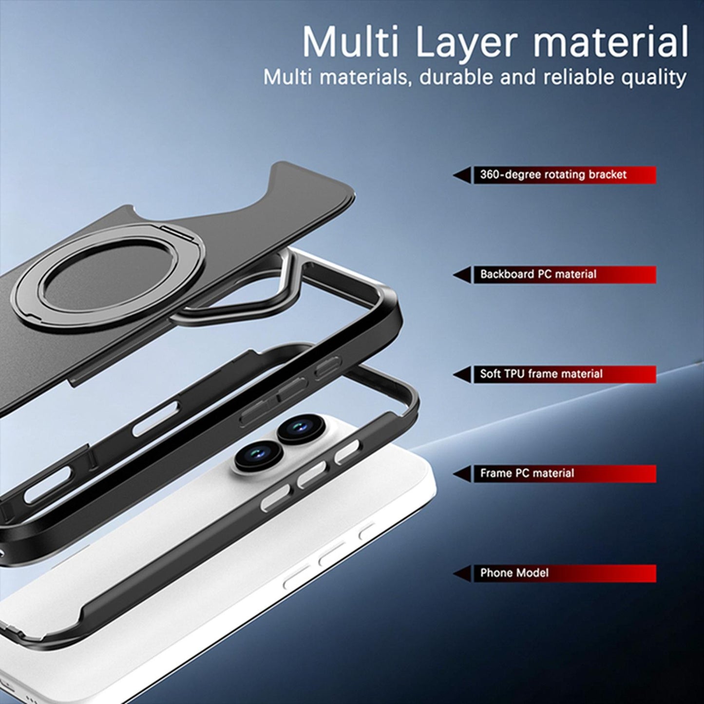 For iPhone 17 Silicone Magnetic Anti-drop Protective Phone Case with 360 Rotating Holder(Black)