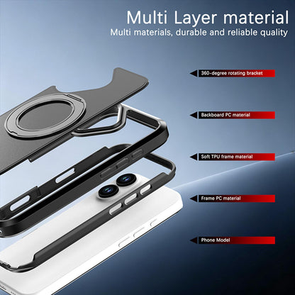 For iPhone 17 Silicone Magnetic Anti-drop Protective Phone Case with 360 Rotating Holder(Black)