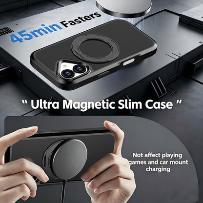 For iPhone 17 Silicone Magnetic Anti-drop Protective Phone Case with 360 Rotating Holder(Black)