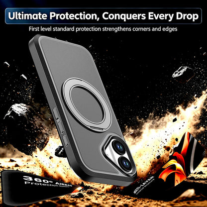 For iPhone 17 Silicone Magnetic Anti-drop Protective Phone Case with 360 Rotating Holder(Black)