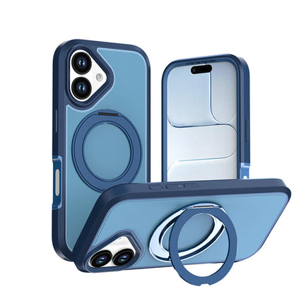 For iPhone 17 Silicone Magnetic Anti-drop Protective Phone Case with 360 Rotating Holder(Blue)