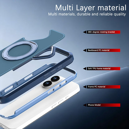 For iPhone 17 Silicone Magnetic Anti-drop Protective Phone Case with 360 Rotating Holder(Blue)