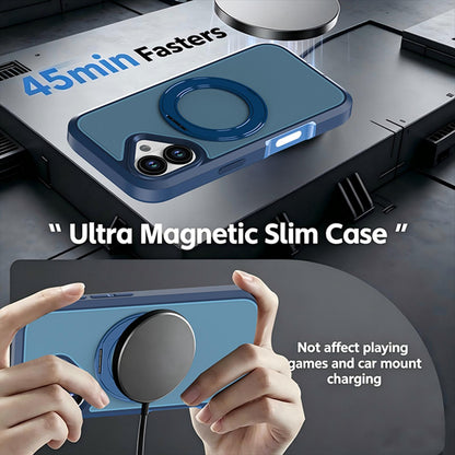For iPhone 17 Silicone Magnetic Anti-drop Protective Phone Case with 360 Rotating Holder(Blue)