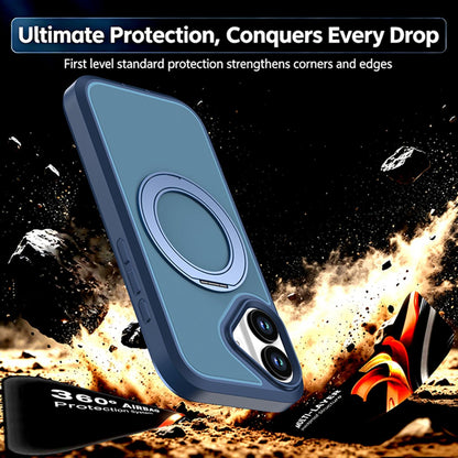 For iPhone 17 Silicone Magnetic Anti-drop Protective Phone Case with 360 Rotating Holder(Blue)