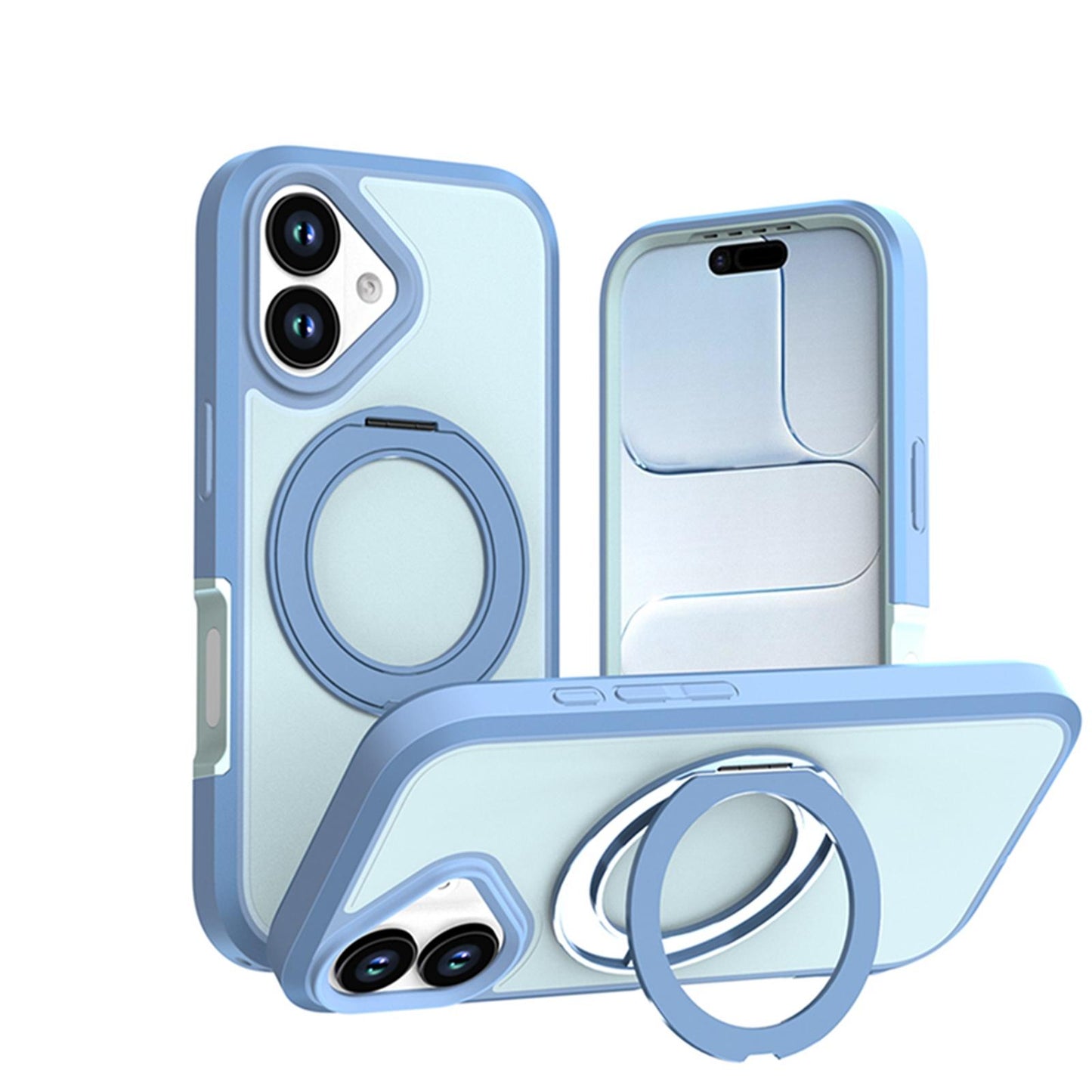 For iPhone 17 Silicone Magnetic Anti-drop Protective Phone Case with 360 Rotating Holder(Light Blue)
