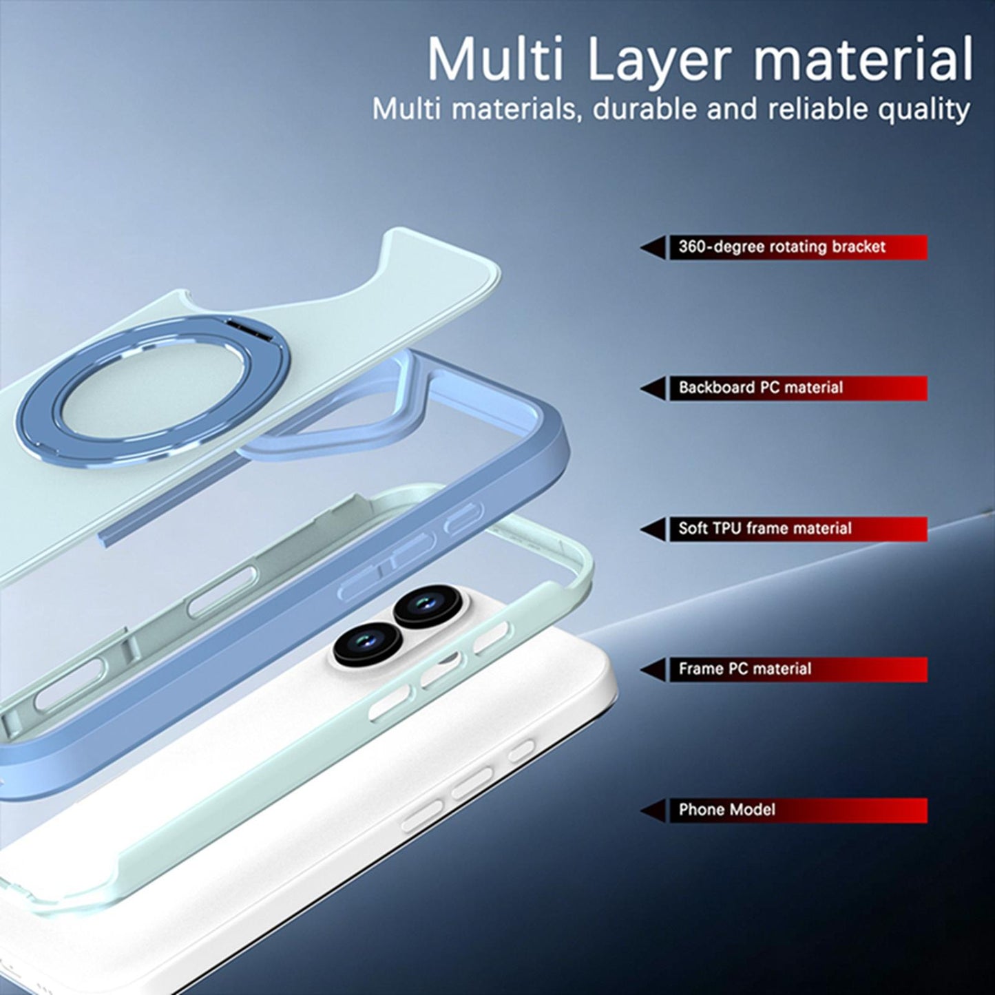 For iPhone 17 Silicone Magnetic Anti-drop Protective Phone Case with 360 Rotating Holder(Light Blue)