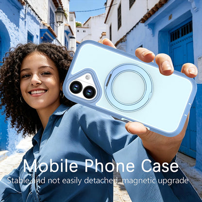 For iPhone 17 Silicone Magnetic Anti-drop Protective Phone Case with 360 Rotating Holder(Light Blue)