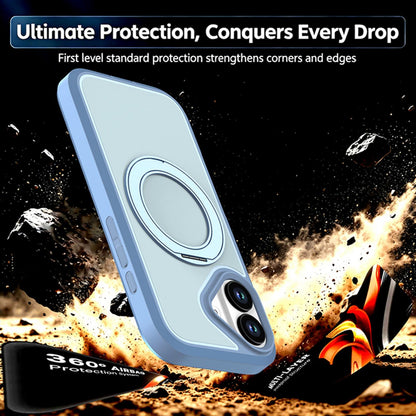 For iPhone 17 Silicone Magnetic Anti-drop Protective Phone Case with 360 Rotating Holder(Light Blue)