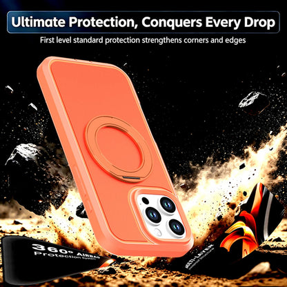 For iPhone 16 Pro Max Silicone Magnetic Anti-drop Protective Phone Case with 360 Rotating Holder(Orange)