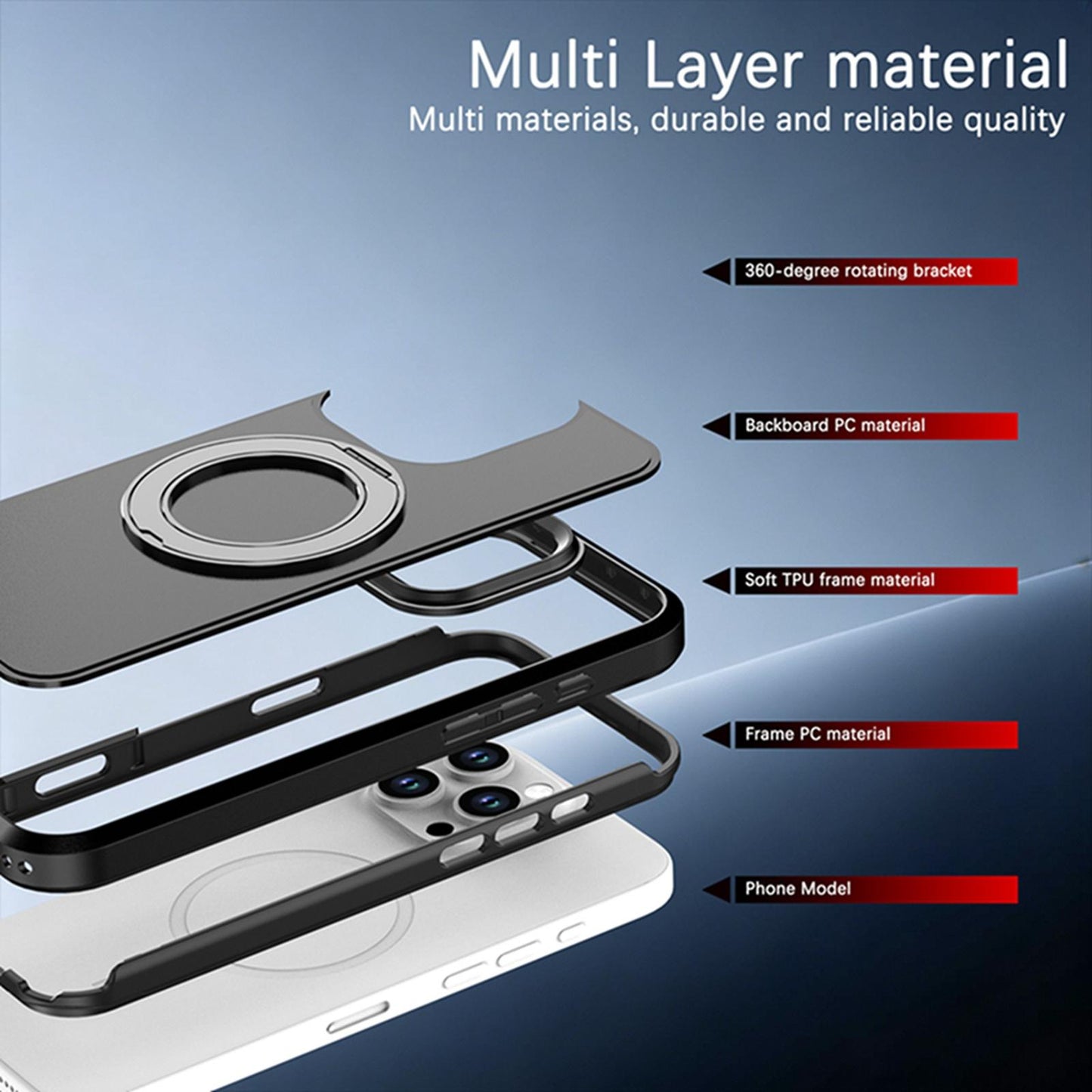 For iPhone 16 Pro Max Silicone Magnetic Anti-drop Protective Phone Case with 360 Rotating Holder(Black)