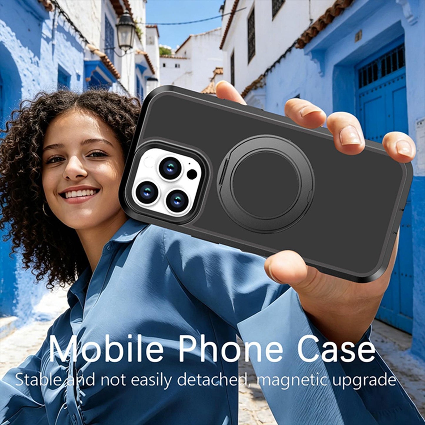 For iPhone 16 Pro Max Silicone Magnetic Anti-drop Protective Phone Case with 360 Rotating Holder(Black)