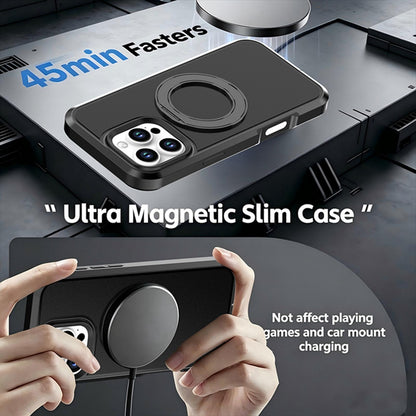 For iPhone 16 Pro Max Silicone Magnetic Anti-drop Protective Phone Case with 360 Rotating Holder(Black)