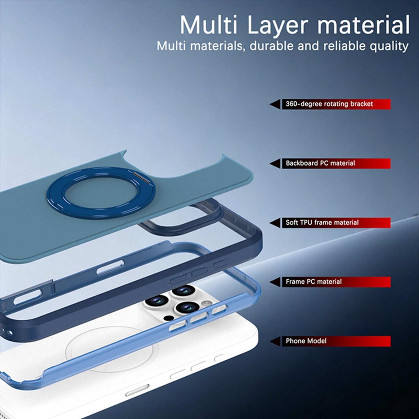 For iPhone 16 Pro Max Silicone Magnetic Anti-drop Protective Phone Case with 360 Rotating Holder(Blue)